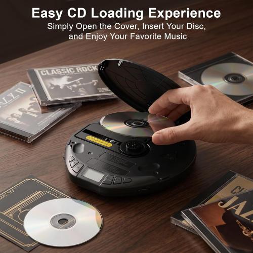 Gueray CD Player Portable with Earphones, CD Discman AUX Cable for Car Home
