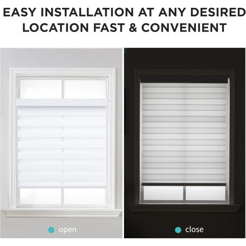 Joydeco No Drill Zebra Blinds for Windows, Cordless Day & Night Dual Sheer Roller Shades, Easy Installation, Free-Stop Lift System, Light Filtering Privacy Blinds for Home(White,51 W x 75 H)