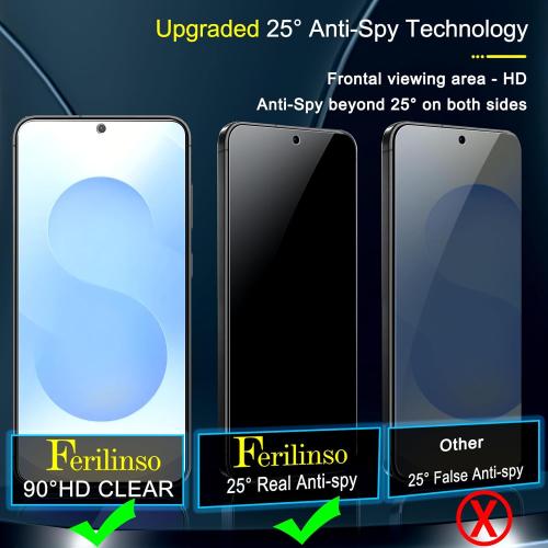 Ferilinso 3 Pack Privacy Screen Protector for Samsung Galaxy S25 Plus with 3 Pack Tempered Glass Camera Lens Protector Phone Case Friendly Accessories Protector de Pantalla for Samsung S25 Plus