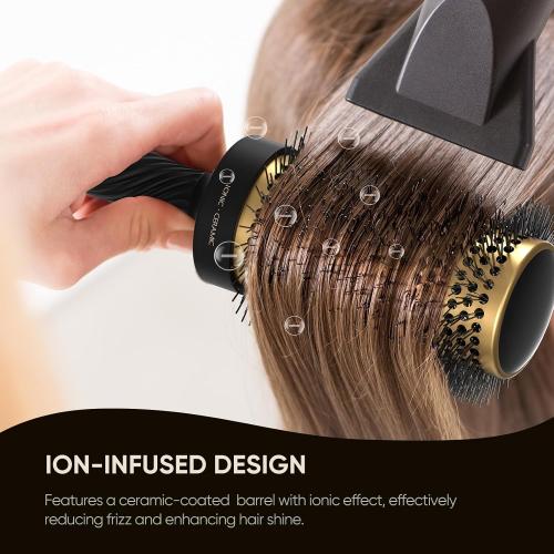 2 in 1 Ceramic Round Brush for Blow Drying,Ceramic Barrel for Hair Styling, Polished Bristles, Enhance Texture Volume, for Women & Men,with 4 Hair Clips (2.1 Inch&1.3 Inch)