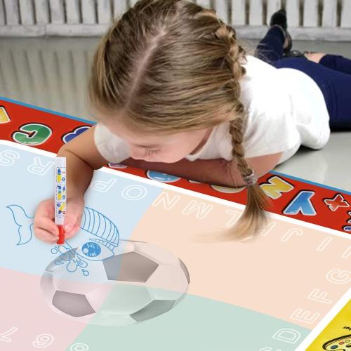 Alago Aqua Coloring Mat,Kids Toys Large Water Painting Mat,Toddlers Doodle Pad with 4 Colors,Gifts for Girls Boys Age 3 4 5  Years Old,4 Pens,Drawing Molds and Booklet Included