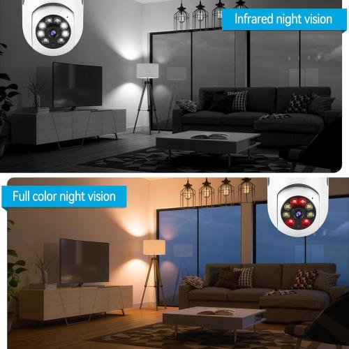 Light Bulb Security Camera HD Pan Tilt Wireless 360 Degree Floodlight Night Vision 5Ghz with Floodlight Human Motion Detection and Alarm 2pack