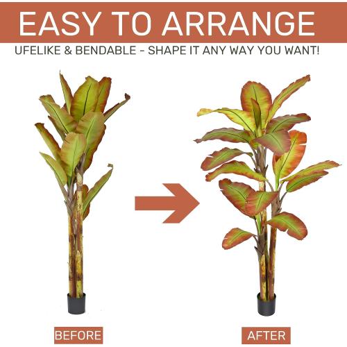 Artificial Banana Tree 8FT Tall Large Faux Trees with Realistic Leaves, Fake Banana Floor Potted Artificial Plants for Home Office Living Room Indoor Outdoor Decor (96in,1Pack)