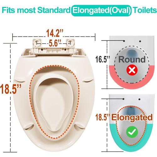 Elongated Toilet Seat with Built-in Potty Training Seat for Toddlers& Adults, Slow Close, Never Loosen, Heavy Duty, Ergonomic, Space Saving Toddler Toilet Seat, (Elongated 18.5, Oval, Bone/Almond)