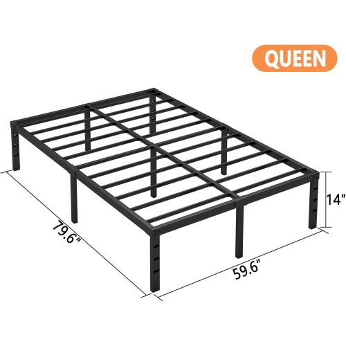 Hafenpo 14 Inch Queen Bed Frame - Sturdy Metal Platform Queen Size, No Box Spring Needed, Heavy Duty, Easy Assembly, Strong Bearing Capacity, Under Bed Storage, Black