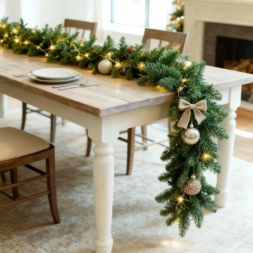 2 Pack Christmas Garlands with Lights, Artificial Pre-lit Garland Christmas for Stairs, 9FT Lighted Garlands with Timer, Battery Operated Christmas Garland for Mantle
