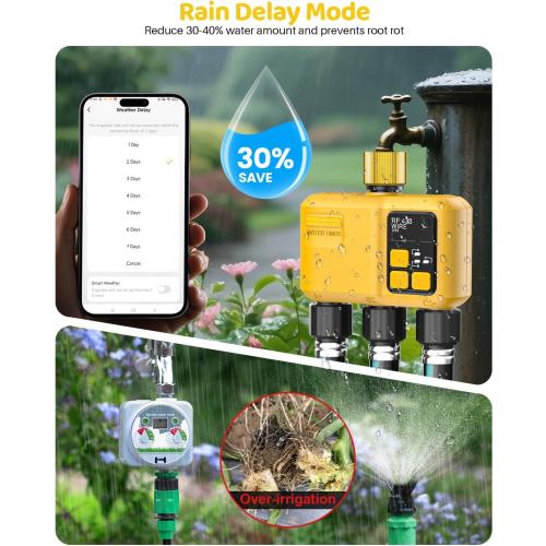 WiFi Water Timer 3 Outlet Garden, Brass Inlet