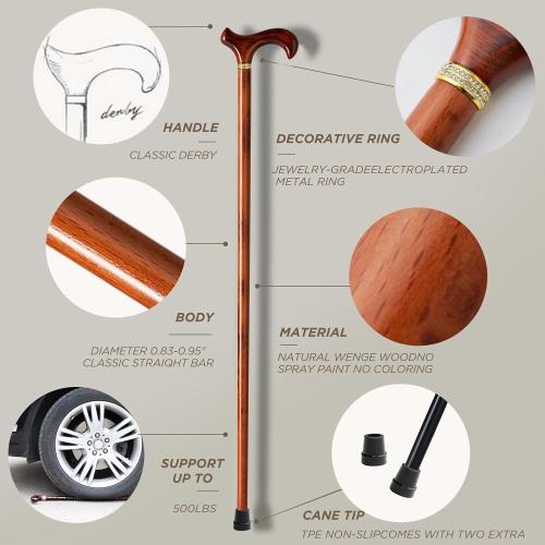 GUYUE Handcrafted Wooden Cane for Men & Women,Gentleman's Walking Sticks, Ergonomic Senior Canes, Natural Solid Wood Luxury Cane, Perfect for Gift-Giving