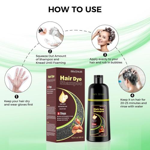 Dark Brown Hair Dye Shampoo for Woman & Man, Argan Hair Color Shampoo 3 in 1, Semi-Permanent Gray Hair Coverage, Mild Formula, Lasts 30 Days(16.90 oz)
