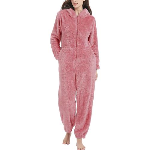 SIZE LARGE.   Kissonic Women's Onesies Pajamas Sherpa Fleece One Piece Romper Zipper Cute Hooded Jumpsuit Pajama Loungewear