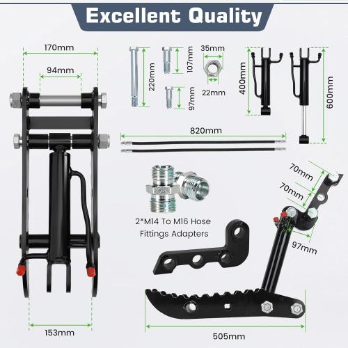 Mini Excavator Hydraulic Thumb,Compatible with Typhon&Agt Mini Excavators under 3 Tons,3-Hole Hydraulic Thumb for Chinese and L-Bracket Classic Mini Excavators,with L-Shaped Bracket&2 Hydraulic Hoses