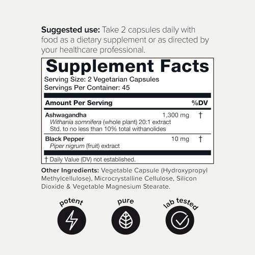 Ashwagandha - Ultra High Potency 20:1 Extract with 10% Withanolides - Wild Harvested in India - Highly Concentrated - Third-Party Lab Tested - 90 Capsules