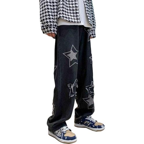 Size Large Black Zlmumulin Men's Baggy Hip Hop Denim Jeans Casual Fashion Hip Hop Loose Fit Skateboard Skater Vintage Denim Pants Streetwear