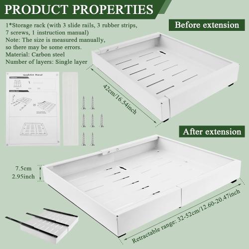 Expandable Cabinet Organizer - Quiet Sliding Pull Out Shelves 12.6-20.5 for Kitchen (White)