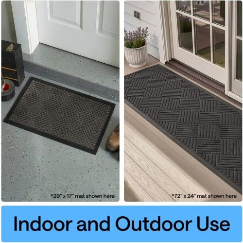 GORILLA GRIP 100% Waterproof All-Season WeatherMAX Doormat US Designed Natural Rubber, Stain Fade Resistant, Low Profile Indoor Outdoor Door Mats, Easy Clean, 29x17 Gray Diamond