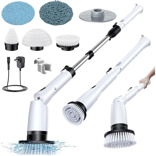 LABIGO Electric Spin Scrubber LA3 Pro, Cordless Bathroom Scrubber with 5 Replacement Head, 3 Adjustable Angle, Household Power Cleaning Brush with Extension Arm for Bathtub Window Car Grout, Black