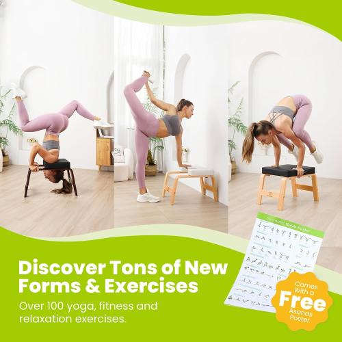 Yoga Headstand Bench, Stand Yoga Chair for Balance Training, Core Strength Building, Upside Down Chair for Relaxation, Handstand Trainer Inversion Chair for Home Gym (Wood Purple)