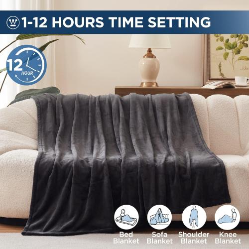 Westinghouse Electric Blanket Twin Size, Super Cozy Soft Flannel 62 x 84 Heated Blanket with 10 Fast Heating Levels & 1-12 Auto-Off, Machine Washable, ETL&FCC Certification, Charcoal