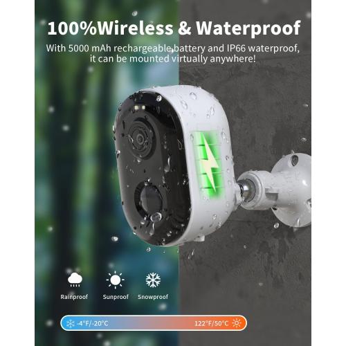 Security Cameras Wireless Outdoor, Battery Powered 2k Color Night Vision, AI Motion Detection Spotlight Siren, IP66 Weatherproof, 2-Way Talk, SD/Cloud Storage, 2.4Ghz WiFi Cameras for Home Security