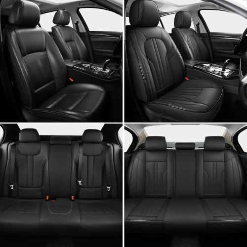 Car Seat Cover Full Set, Leather Car Seat Cover, Waterproof Seat Covers, Car Seat Cushion, Nappa Leather Seat Covers Car Seat Protector Universal Fit Most Cars Black