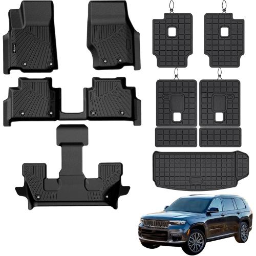 Floor Mats for 2021-2026 Jeep Grand Cherokee L (Only for 6 Seats) | 2nd Row Captain Chair, TPE All Weather Floor Liners & Trunk Mat & 2nd and 3rd Backrest Mat for Grand Cherokee L Accessories