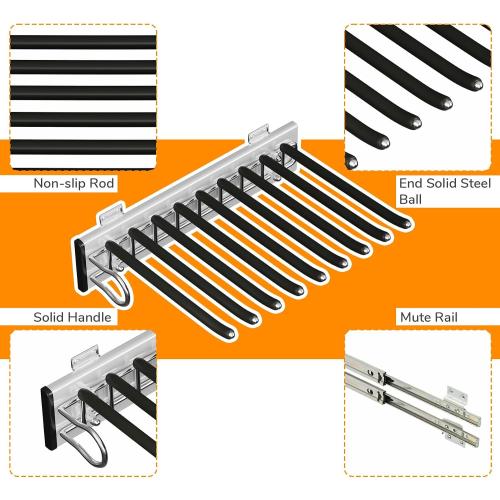 9 Arms Pull Out Pants Rack,Retractable Pull Out Trousers Rack Pull Out Trouser Hangers Pull Out Pants Hangers Space Saving (Black, Left Side Installation)
