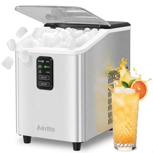 Ice Maker Countertop 26lbs/24H, Portable Ice Makers 8 Ice Cubes Ready in 6 Mins, 2 Sizes of Bullet Ice Ice Machine with Basket & Scoop, Auto Self-Cleaning