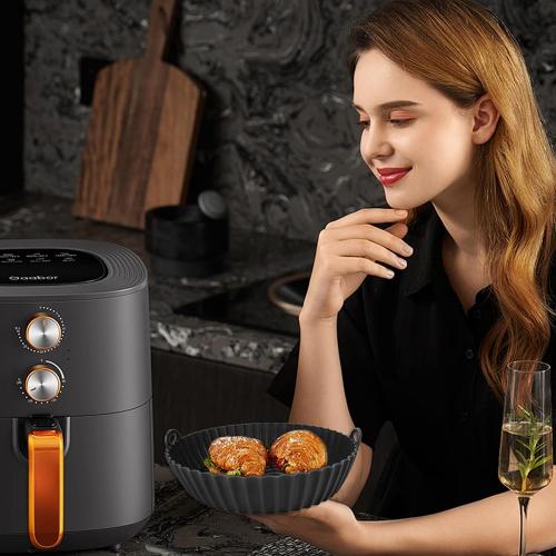 8 Inch Air Fryer Liners for Ninja AF100 AF101 AF141 AF150 AF161 XL (2 Pack) Black & Cyan Silicone Liners with Handles for 3–6 QT AirFryer COSORI, Gourmia and more – Reusable Nonstick Inserts