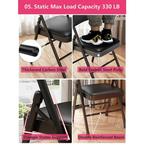 Black 1 Pack Bulk Folding Chairs with Padded Cushion, Single Black Steel Metal Frame Foldable Chair for Indoor and Outdoor, Portable Stackable Commercial Seat for Bedroom Patio Party Event