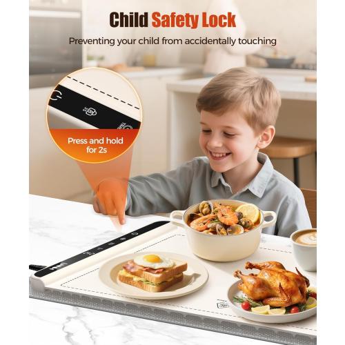 Extra Large Food Warming Mat with Heat-Resistant Pad, 36X15 Inch, 6 Temperature & 6 Timer Settings, Child Lock Safety, Fits More Dishes for Family Dinners and Parties
