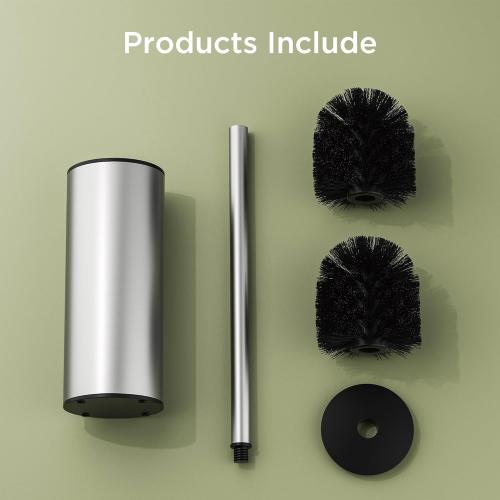 Toilet Brush and Holder Set, Toilet Bowl Brush with Heavy Duty 304 Stainless Steel Base and Extra Long Handle, Toilet Bowl Cleaners Brush for Bathroom (Stainless Steel)