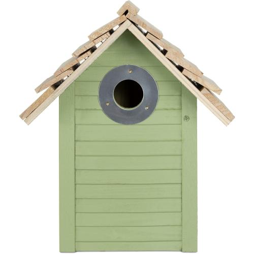 Navaris Wooden Bird House - Garden Nesting Box for Small Birds - Pine Wood Birdhouse - Real Wood Nester Cabin for Robins, Blue Tits, Sparrows - Green