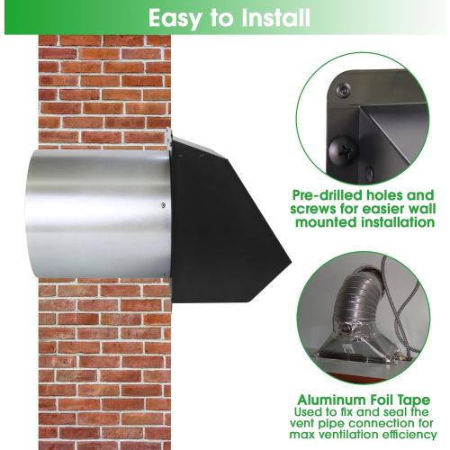 8 Inch Wall Vent Hood Wall Exhaust Vent Cover Outdoor Hooded Wall Vent with Screen and Damper,Wall Vent Cover Cap Exterior Air Exhaust for Kitchen Range Hood HVAC Duct Dryer Vent,Galvanized Steel