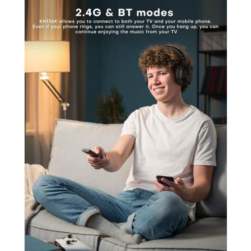 Wireless Headphones for TV with LED Display, TV Headphones Wireless for Seniors with Transmitter Charging Base, No Audio Delay Bluetooth V5.3, Plug and Play, Gift for Seniors/Hearing Impaired (Black)