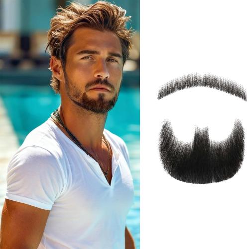 Fake Beard Realistic Mustache Full Hand Tied Fake Goatee Facial Hair with Invisible Lace,Fake Beards for Cosplay, Halloween Costumes, Theatrical and Movie Makeup. (2-Black)