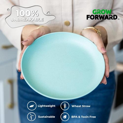 Grow Forward Premium Wheat Straw Dessert Plates - 8 Inch Reusable Hard Plastic Plates Set of 8 - Unbreakable Microwave Safe Plates for Dinner, Camping, RV, Outdoors, Patio, Kitchen Dishes - Tropical