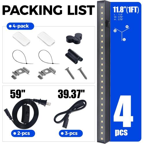 Barrina T5 Grow Lights for Indoor Plants, Full Spectrum Grow Light, 1ft LED Plant Light, Black Cover LED Grow Light Strips, 3 Mounting Modes, Magnetic Installation, Plug and Play, 5000K, 4 Packs