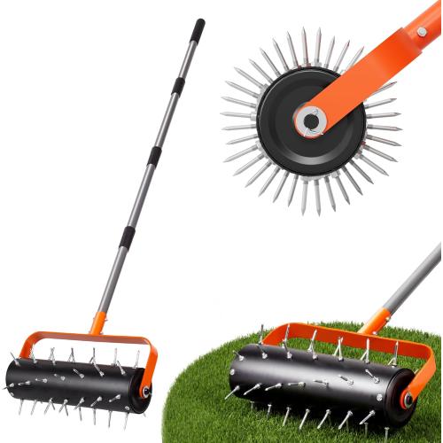 Walensee Rolling Lawn Aerator, Heavy Duty Manual Aerator Tool with 42 Spikes, Lawn Spike Aerator Roller with 71 Adjustable Handle, Soil Penetrator Push Lawn Aeration for Garden Yard Patio
