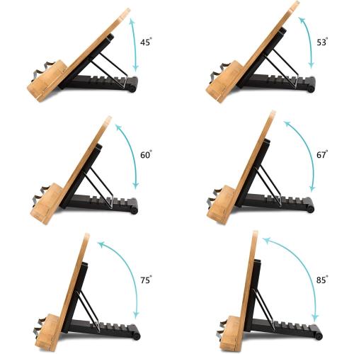 Readaeer Bamboo Book Stand, Large Book Holder with 6 Adjustable Height, Foldable Cookbook Stand Desktop Document Holder for Kitchen & Office (13.4 x 9.3 Inch)