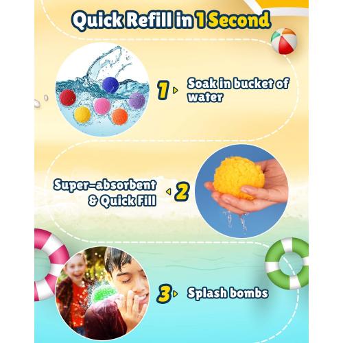 Reusable Water Balloons - 90 PCS Refillable Water Balls for Kids Outdoor Toys Games, Summer Pool Toys Water Play Splash Balls for Backyard Lawn Beach Fun Games for Boys Girls