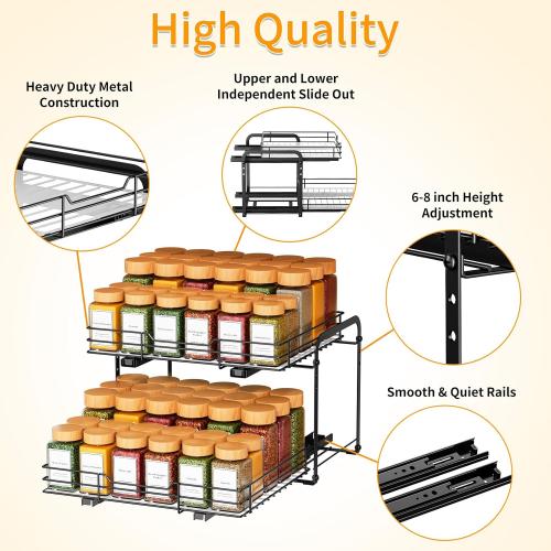 RCHYFEED Spice Rack Organizer for Cabinet, 1 Tier Slide out Spice Organization for Inside Cabinets & Pantry, Heavy Duty Adjustable Metal Spice Racks for Seasoning Organizer (13.5 Wx10.5 Dx9.5 H)