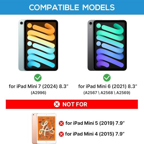 BORIYUAN iPad mini 7th Gen 2024 (A17 Pro) & iPad mini 6 Keyboard Case 2021, Detachable Wireless Keyboard, 7 Color Backlit, Slim Folio Cover with Pencil Holder for iPad mini 7th/6th Gen 8.3 inch Black