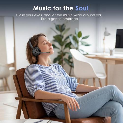 Mopchnic Wireless Headset with Noise Cancelling Microphone, On-Ear Bluetooth Headset with USB Dongle, Mute Function & Charging Base, Wireless Headphones for Work from Home and Call Center (Black)