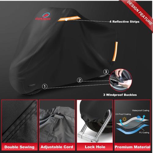 Comnova Motorcycle Cover 96 Inch - 600D Outdoor Motorbike Cover Waterproof with Lock Hole, Universal Fit for Harley, Honda, Kawasaki, Full Protection, Moped Covers for Motorcycle Vehicle Up to 96