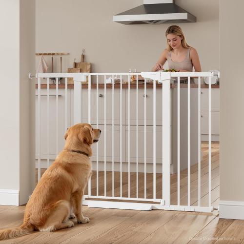 Cumbor 36 Extra Tall Baby Gate, 30-54 Wide Dog Gates for Large Dogs | Dual Lock & Auto Close Pet Gates for Stairs, Doorways & Hallways, Pressure Mounted Safety Proofing for Babies & Pets, White
