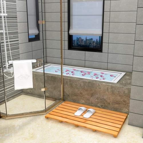 Bamboo Wooden Bath Floor Mat for Luxury Shower - Non-Slip Bathroom Waterproof Carpet for Indoor or Outdoor Use