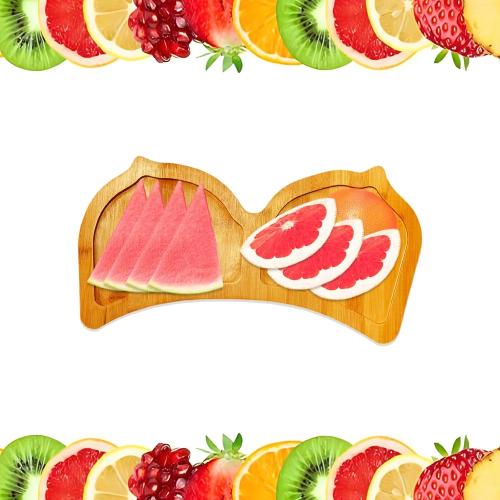 1 Pcs Reusable Bamboo Serving Tray, 9.5-inch Mini Bra Shape Platter, Bachelorette Party Novelty Wooden Plate, Gag Gift, Cheese Board, Bachelor Party Supplies (Small)