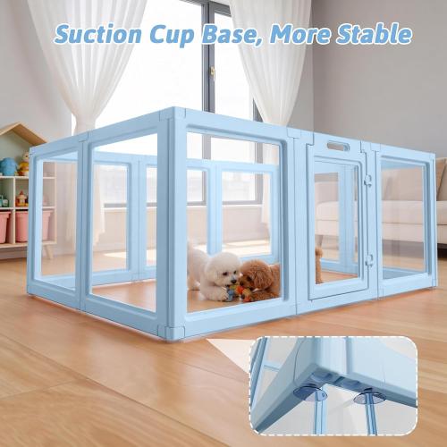 Acrylic Dog Playpen Indoor, Puppy Playpen, Acrylic Dog Pen, 10PCS | 23.6 H, Skin Pink, Purple & Sky Blue, Clear View, No-Gap Escape-Proof, Tool-Free Setup, For Puppies & Small Dogs
