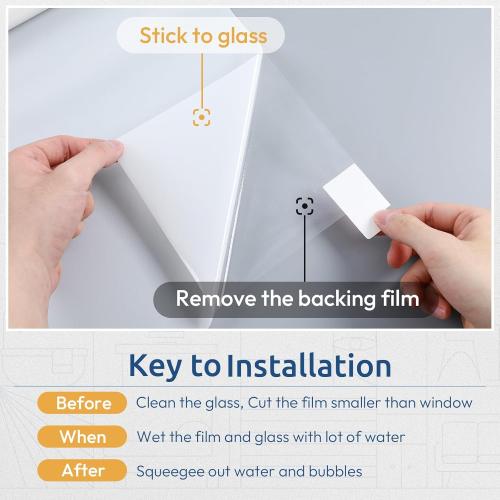 rabbitgoo Window Privacy Film, Non-Adhesive Frosted Glass Window Film for Bathroom, Static Cling Heat Blocking Stickers for Home Indoor Opaque Frosting Coverings House Tint, Matte White 23.6 x 78.7