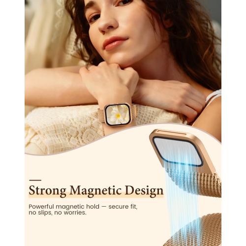 Metal Magnetic Band and Case Compatible with Apple Watch 38mm 40mm 41mm 42mm 44mm 45mm 46mm, Stainless Steel Milanese Mesh Loop Strap with Cover for iWatch Series 11 10 9 8 7 6 5 4 3 2 1 SE